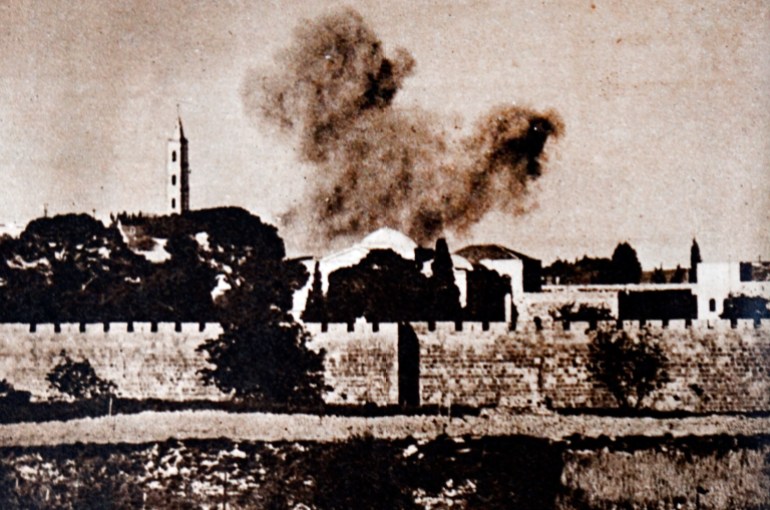 Shelling of Jewish Haganah forces in the Armenian Quarter of Jerusalem, during the Israeli, War of Independence 1948. (Photo by: Universal History Archive/Universal Images Group via Getty Images)