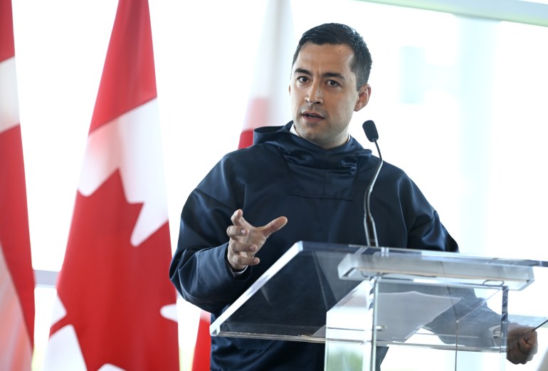 Mandatory Credit: Photo by Canadian Press/Shutterstock (12985984l) Prime Minister of Greenland Mute Bourup Egede speaks before a signing ceremony that will establish a land border between Canada and the Kingdom of Denmark on Hans Island, an arctic island between Nunavut and Greenland, in Ottawa, on Tuesday, June 14, 2022. Cda Denmark Island, Ottawa, Can - 14 Jun 2022