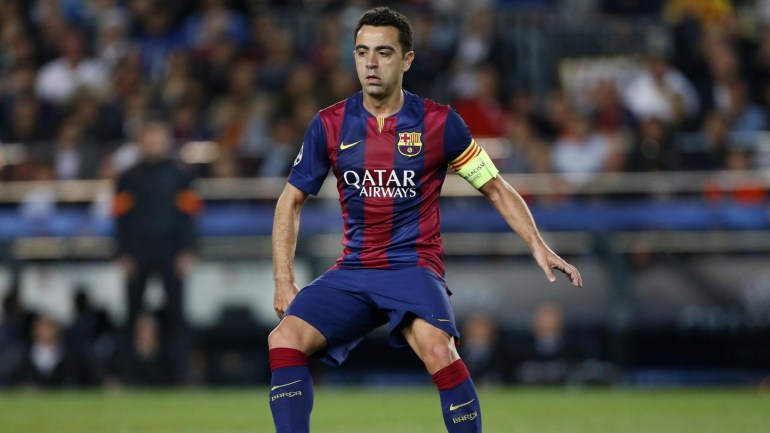 BARCELONA, SPAIN - APRIL 21: Xavi Hernandez of FC Barcelona in action during the UEFA Champions League Quarter Final second leg match between FC Barcelona and Paris Saint-Germain (PSG) at Camp Nou stadium on April 21, 2015 in Barcelona, Spain.