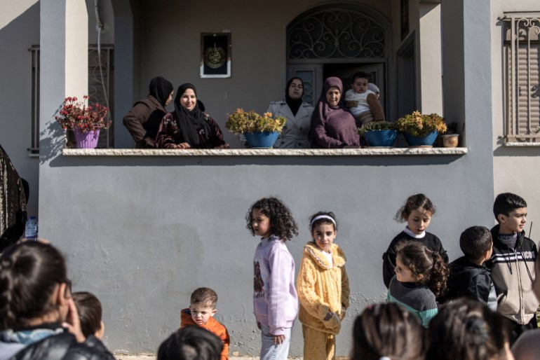 Children displaced by an Israeli army operation in Jenin Camp, attend an event organised by the Palestinian Freedom theatre, in Jenin town, in the occupied West Bank, on February 25, 2025. (Photo by JOHN WESSELS / AFP)