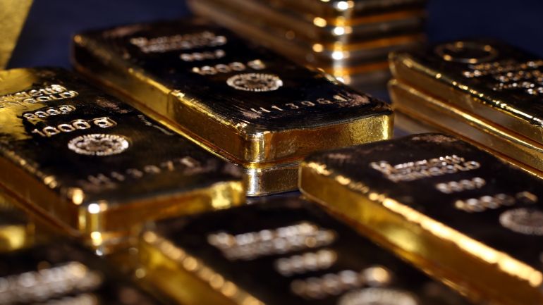 Gold bars are stacked in the safe deposit boxes room of the Pro Aurum gold house in Munich, Germany, August 14, 2019. REUTERS/Michael Dalder