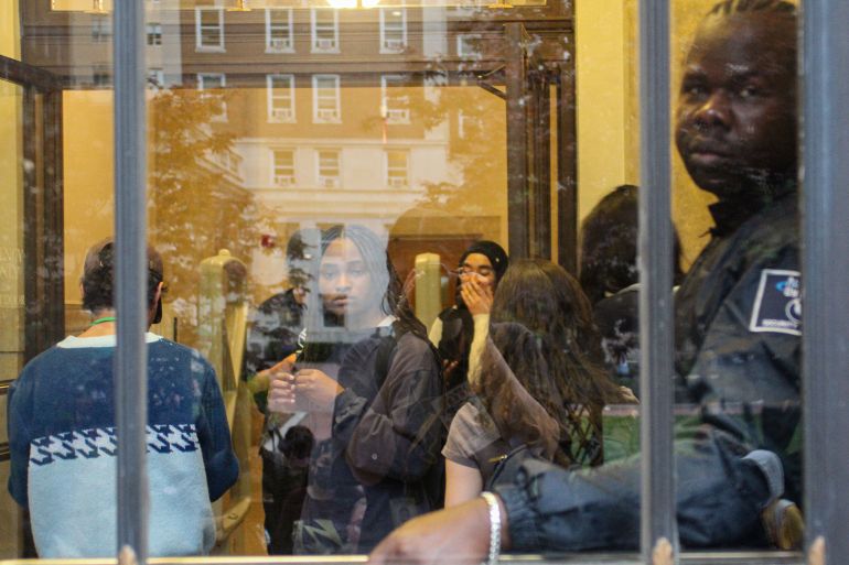 NEW YORK, NEW YORK - MAY 7: Students are kept inside Butler Library after a protest erupted inside at Columbia University on May 7, 2025 in New York City. Pro-Palestinian protesters held a demonstration inside the Butler Library on Columbia University’s campus, disrupting finals week. Indy Scholtens/Getty Images/AFP (Photo by Indy Scholtens / GETTY IMAGES NORTH AMERICA / Getty Images via AFP)