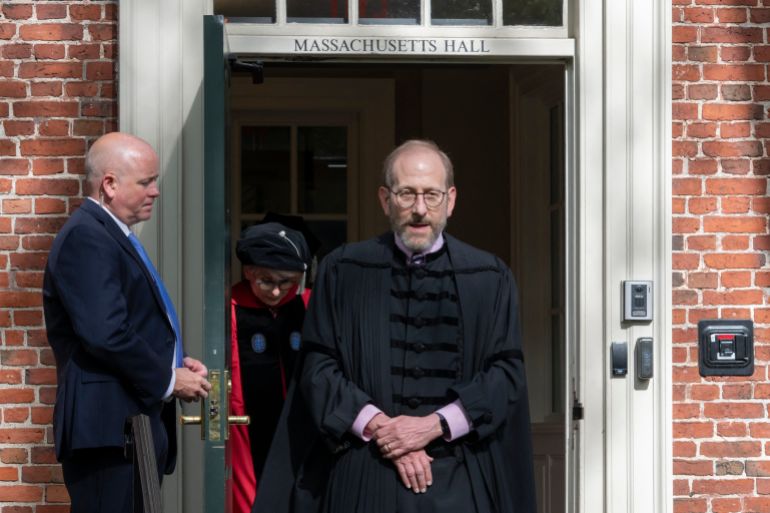 Harvard President Alan Garber arrives to speak at the 374th Harvard Commencement in Harvard Yard in Cambridge, Massachusetts, on May 29, 2025.