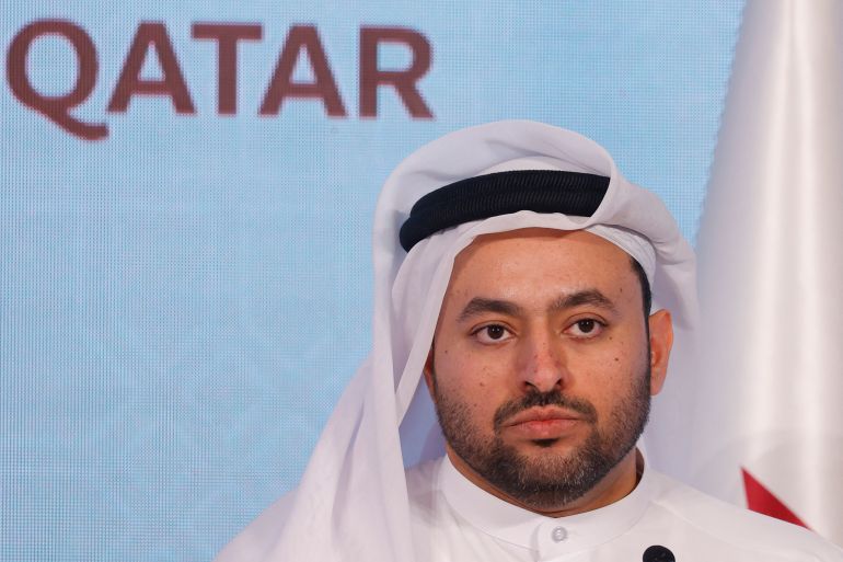 Qatar's chief negotiator Mohammed al-Khulaifi sits in the centre as the Democratic Republic of Congo and Rwanda-backed armed group M23 signed a ceasefire deal in the Qatari capital Doha on July 19, 2025 to end fighting that has devastated the country's mineral-rich but conflict-torn east.