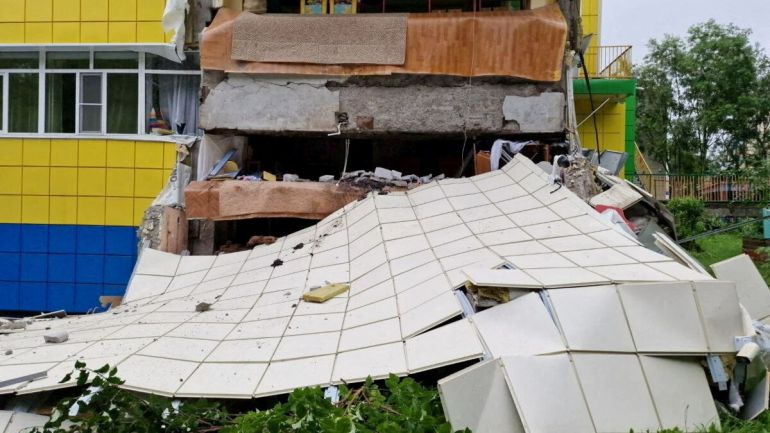 A kindergarten damaged by the earthquake is seen in Petropavlovsk-Kamchatsky, Kamchatka Krai, Russia, July 30, 2025. Administration of the Governor of Kamchatka Krai/Handout via REUTERS THIS IMAGE HAS BEEN SUPPLIED BY A THIRD PARTY. NO RESALES. NO ARCHIVES. MANDATORY CREDIT. REFILE - REMOVING DESCRIPTION OF IMAGE AS A SCREEN GRAB Verified by: Building, road layout, and building exteriors match file and satellite imagery Date confirmed by the corroborating local reports and official statements TPX IMAGES OF THE DAY
