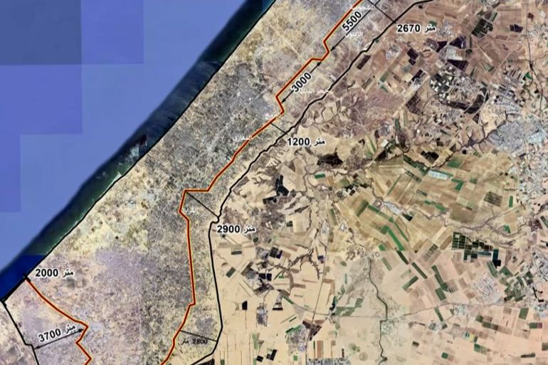 ***داخلية***خريطة إعادة التموضع التي عرضها الوفد الإسرائيلي في المفاوضات، والتي تبقي كل مدينة #رفح تحت الاحتلال، وتقضم نحو 40% من مساحة قطاع #غزة