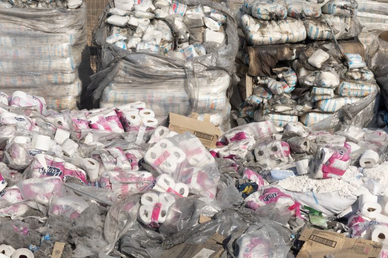 KEREM SHALOM, GAZA STRIP - JULY 24: (EDITORS NOTE: Image has been reviewed by IDF prior to transmission) Humanitarian aid bags waiting to be picked up on the Palestinian side of the Kerem Shalom Crossing Point on July 24, 2025 in Kerem Shalom, Gaza Strip. The Israel Defense Forces (IDF) has led members of the media on a tour of the Kerem Shalom Crossing in Gaza, following international condemnation of Israel's blockade of humanitarian aid into Gaza. The World Health Organization has said it is "witnessing a deadly surge in malnutrition-related deaths," while more than 100 aid organizations, including Save the Children and Mèdecins Sans Frontières (Doctors Without Borders), issued an open letter warning of mass starvation in Gaza, and imploring Israeli authorities to provide safe access to food aid. Israel claims the hunger crisis in Gaza is a"man-made shortage engineered by Hamas." (Photo by Amir Levy/Getty Images)