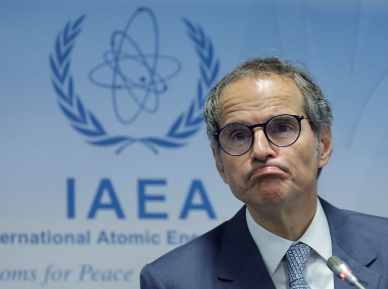International Atomic Energy Agency (IAEA) Director General Rafael Grossi attends a news conference during an IAEA board of governors meeting in Vienna, Austria, June 5, 2023. REUTERS/Leonhard Foeger